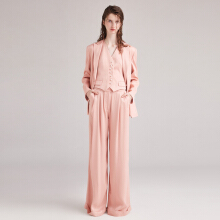 tracy chu2018春夏女装新品首发原创设计修身显瘦裸粉珍珠扣西装外套 粉红色 S