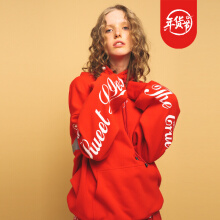 HOWL原创设计品牌明星同款加绒卫衣男女情侣宽松字母印花十二分袖（何洁同款带可乐香味） 红色 S（现货）
